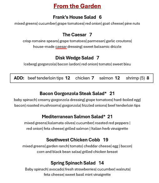 Menu Frank G's Place-3