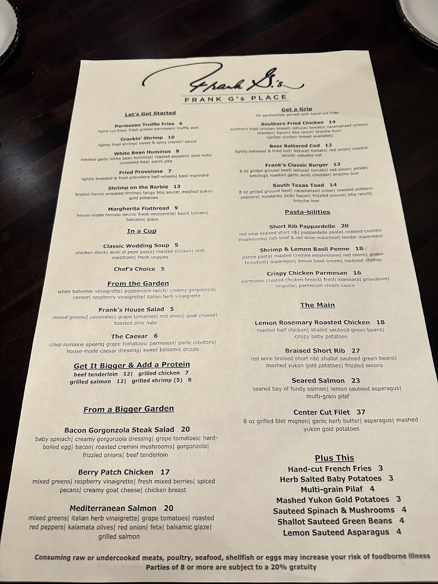 Menu Frank G's Place-8